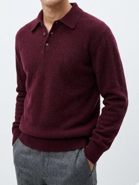 Woods & Gray 100% Cashmere Polo Sweater M Burgundy Merlot Quiet Luxury Repair